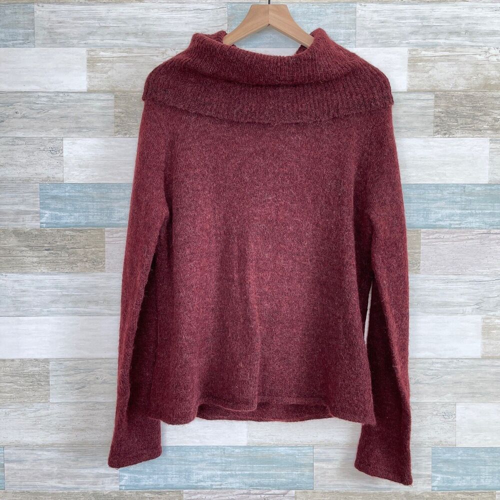 Jillian Jones Kid Mohair Wool Funnel Neck Sweater Red VTG Womens Large Petite PL